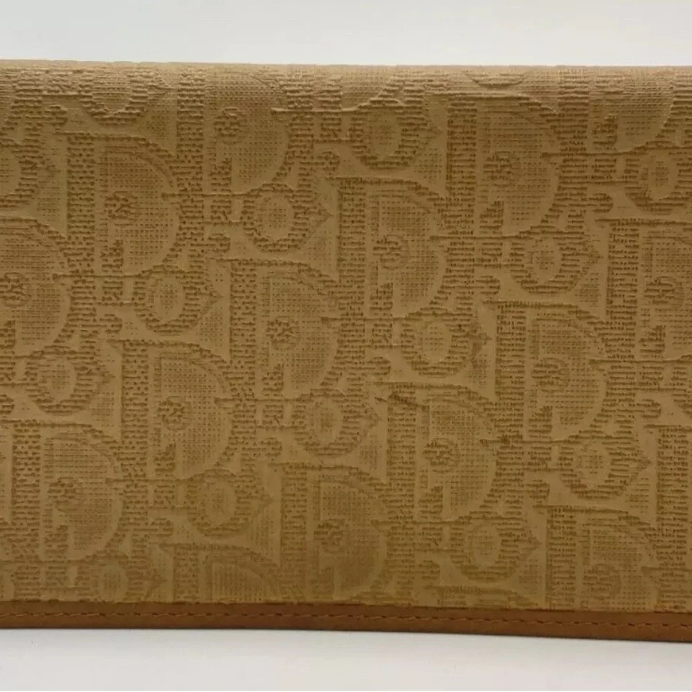 Authentic Christian Dior CD Vintage Tan Brown Monogram Long Wallet